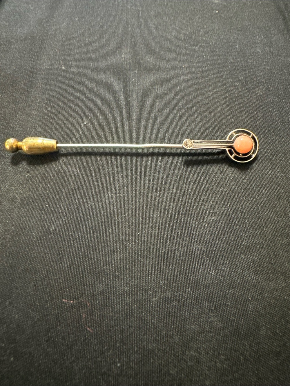 Art Deco-Victorian Sterling Silver & Cabochon Coral Stick Pin